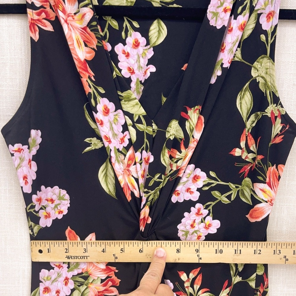 Tommy Bahama Black Floral Twist Front Maxi Dress S Sleeveless V-Neck Tropical - Picture 5 of 9